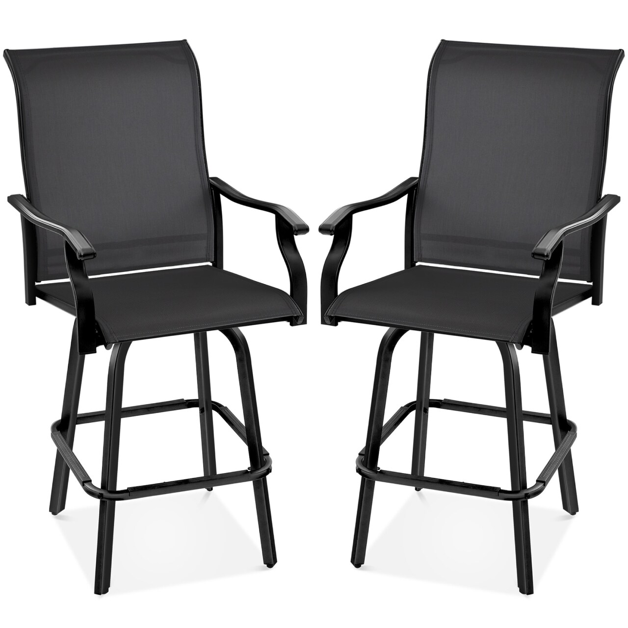 Best Choice Products Set of 2 Outdoor Swivel Bar Stools, Patio Barstool Chairs w/ 360 Rotation, All-Weather Mesh